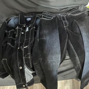 Black Denim Jacket and Pants Set-Source Jeans-large jacket-32x33 pants-#576